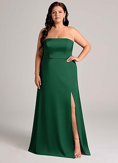 Azazie Wren Vestidos de damas de honor Vestido de Verde Oscuro de Satén Elástico de Corte en A Convertible con Sin tirantes image8