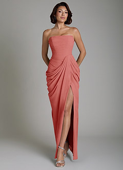 Azazie Nyra Brautjungfernkleider Etui Korsett Chiffon Kleid Antike Rose image1