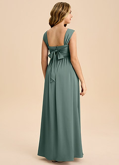 Azazie Hattie Junior Sea Moss A-Line Pleated Stretch Satin Dress image7