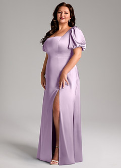 Azazie Fyona Bridesmaid Dresses Frosted Lilac A-Line Pleated Stretch Satin Dress image10