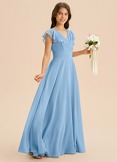 Azazie Anysa Junior Powder Blue A-Line Ruched Chiffon Dress image5