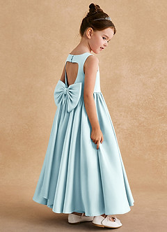 Azazie Bettie Blumenmädchenkleider A-Linie Schleifen Matte Satin Kleid Seegrün image5