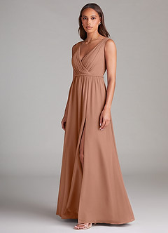 Azazie Tanicia Robes de demoiselle d'honneur Robe Trapèze en Mousseline de soie Plissée Bronze image2