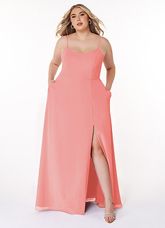 Azazie Moira Bridesmaid Dresses Coral A-Line Scoop Chiffon Dress image8