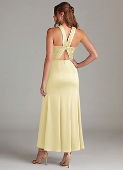 Azazie Rue Bridesmaid Dresses Lemon Sorbet Mermaid Pleated Stretch Satin Dress image6
