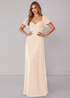 Azazie Fatima Bridesmaid Dresses White Alabaster A-Line with Pockets Chiffon Dress image2