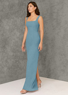Azazie Flori Vestidos de damas de honor Vestido de Azul Malhumorado de Gasa de Corte Recto con Escote Cuadrado image4
