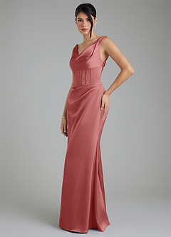 Azazie Spencer Bridesmaid Dresses Antique Rose Mermaid Pleated Stretch Satin Dress image3