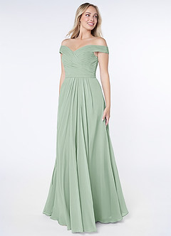 Azazie Audrianna Bridesmaid Dresses Agave A-Line Off-The-Shoulder Gathered Chiffon Convertible Dress image3