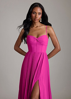 Azazie Akiko Bridesmaid Dresses Fuchsia A-Line Sweetheart Neckline Chiffon Dress image2