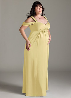 Azazie Rhea vestidos de dama de honor de maternidad Vestido de Corte En A Off The Shoulder Plisado Hasta el suelo Satén Elástico image10