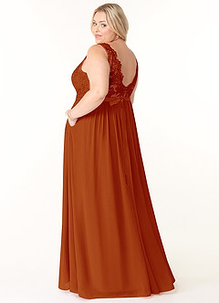Azazie Elly Bridesmaid Dresses Paprika A-Line Lace Scoop Neck Chiffon Dress image9