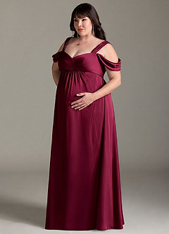 Azazie Rhea Maternity Bridesmaid Dresses A-Line Off-The-Shouler Pleated Stretch Satin Floor-Length Dress image11