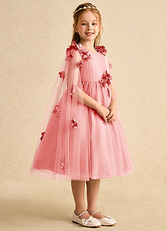 Azazie Staria Flower Girl Dresses Coral Ball-Gown Ruched Tulle Dress image8