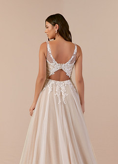 Azazie Goddess Hochzeitskleider A-Linie V-Hals Pailletten Tüll Kleid Diamantweiß Nude image8