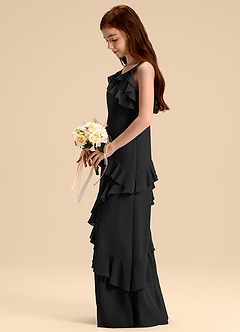 Azazie Evara Junior Abito A-Line in Chiffon Nero image5