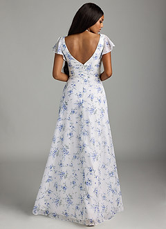 Azazie Omari Bridesmaid Dresses Blue Cottage Floral A-Line Chiffon Dress image6