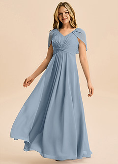 Azazie Emma Junior Robe Trapèze en Mousseline de soie Plissée Bleu Poussiéreux image4