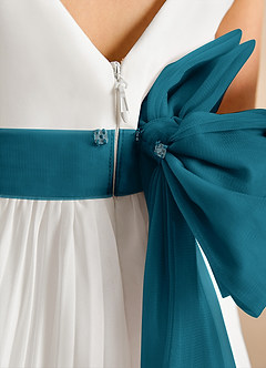 Azazie Margot Abiti da Ragazza di Fiori Abito A-Line in Chiffon Plissettato Avorio Blu Inchiostro image9