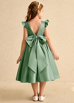 Azazie Dumpling Flower Girl Dresses Matcha A-Line Bow Matte Satin Dress image1