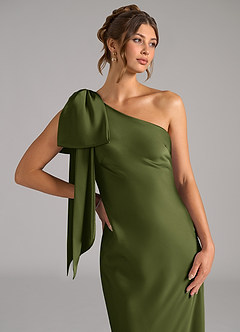 Azazie Capri Bridesmaid Dresses Olive Mermaid One Shoulder Stretch Satin Dress image5