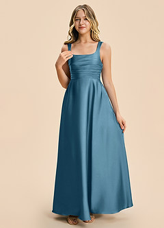 Azazie Azaria Junior Robe Trapèze en Satin extensible Plissé Bermude image6