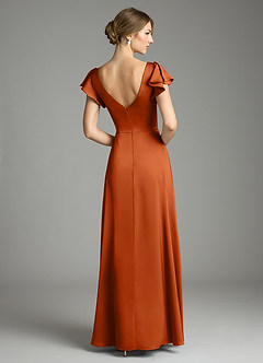 Azazie Omari Bridesmaid Dresses Burnt Orange A-Line Stretch Satin Dress image2