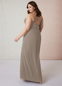 Azazie Blink Final Sale Taupe Sheath V-Neck Chiffon Dress image9