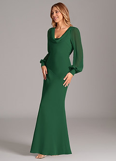 Azazie Rylina Bridesmaid Dresses Dark Green Mermaid Long Sleeve Chiffon Dress image3