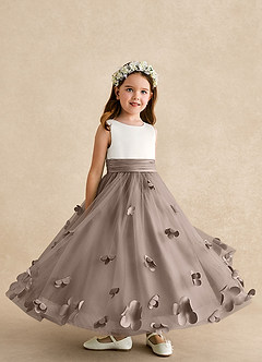 Azazie Vi Flower Girl Dresses Taupe A-Line Sleeveless Tulle Dress image8