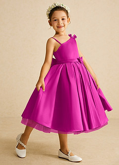 Azazie Lollipop Abiti da Ragazza di Fiori Abito A-Line in Raso Opaco Monospalla Fucsia image1