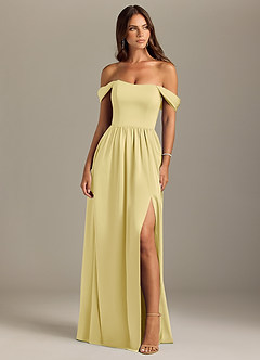 Azazie Calianna Bridesmaid Dresses Lemon Sorbet A-Line Off the Shoulder Stretch Satin Convertible Dress image1