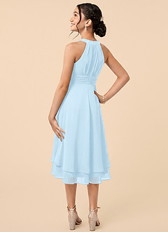 Azazie Linna Junior Sky Blue A-Line Pleated Chiffon Dress image4
