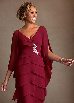 Azazie Arabinda vestidos de madre de la novia Vestido de Borgoña de Gasa de Corte Recto con Volante image5