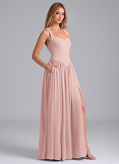 Azazie Francis Bridesmaid Dresses Powder Pink A-Line Corset Chiffon Dress image6