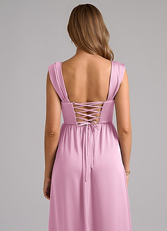 Azazie Hattie Bridesmaid Dresses Candy Pink A-Line Corset Stretch Satin Dress image7
