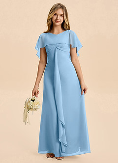 Azazie Selena Junior Steel Blue A-Line Ruched Chiffon Dress image6