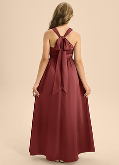 Azazie Jaylah Junior Terracotta A-Line Pleated Stretch Satin Dress image2