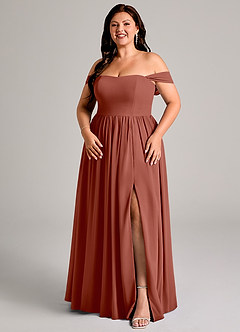 Azazie Calianna Bridesmaid Dresses Auburn A-Line Off the Shoulder Chiffon Convertible Dress image14