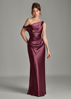 Azazie Emerson Bridesmaid Dresses Cabernet Mermaid Off the Shoulder Metallic Satin Dress image1