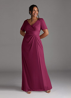 Azazie Bessie Kleider für die Brautmutter A-Linie Plissee Gittergewebe Kleid Maulbeerrot image7