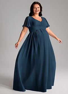 Azazie Verna Maternity Bridesmaid Dresses A-Line V-Neck Ruched Chiffon Floor-Length Dress image9