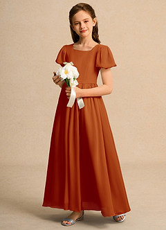 Azazie Joss Flower Girl Dresses Paprika A-Line with Sleeves Chiffon Dress image11