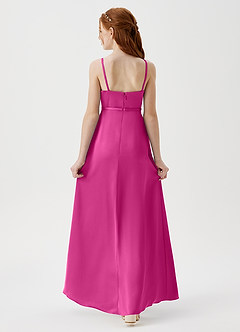 Azazie Kaylee Junior Fuchsia A-Line with Belt Stretch Satin Dress image2
