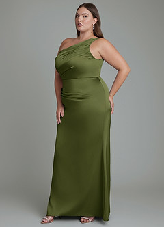 Azazie Akilah Brautjungfernkleider Meerjungfrau-Linie One-Shoulder Stretch-Satin Kleid Olivgrün image11