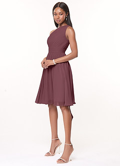 Azazie Katrina Vestidos de damas de honor Vestido de Sangrado de Gasa de Corte en A con Hombro unilateral image3