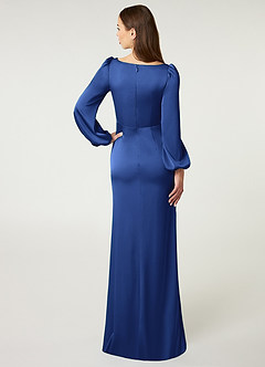 Azazie Mel Bridesmaid Dresses Royal Blue Sheath Long Sleeve Stretch Satin Dress image2
