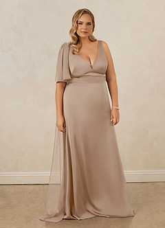 Christian Siriano Bridal for Azazie 1011 Brautjungfernkleider Meerjungfrau-Linie Schleifen Stretch-Satin Kleid Taupe image11