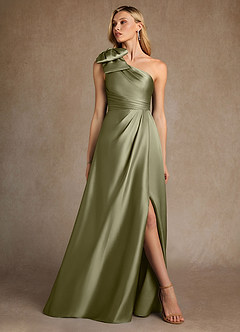 Azazie Easton Mother of the Bride Dresses Pistachio A-Line One Shoulder Stretch Satin Dress image4