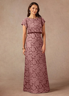 Azazie Lehi Mother of the Bride Dresses Dusty Rose A-Line Boatneck Floral Burnout Dress image3